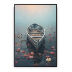Quadro decorativo Barco dos sonhos em lago de pétalas Quadro decorativo Barco dos sonhos em lago de pétalas
