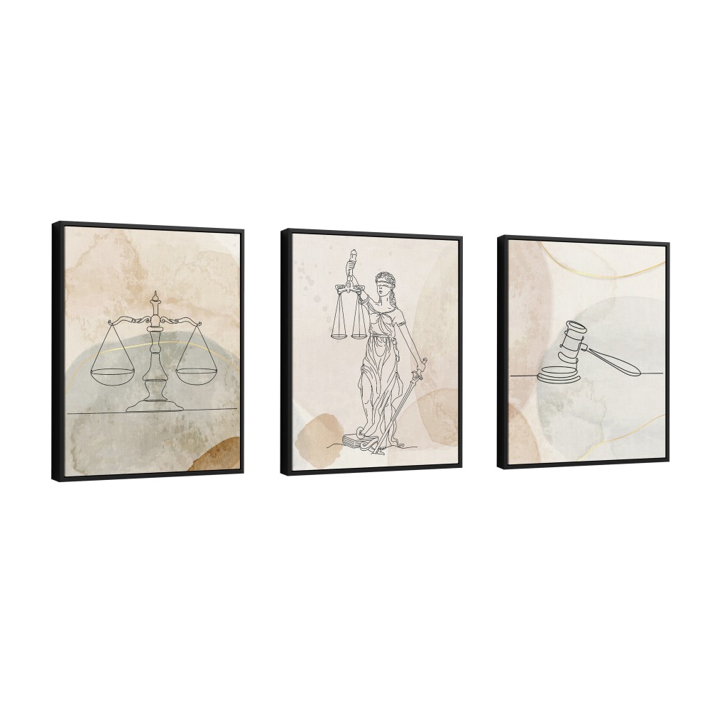 Quadro decorativo Trio advocacia em aquarela e desenho