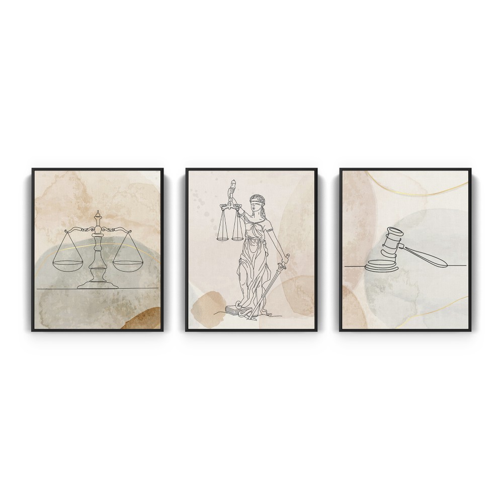 Quadro decorativo Trio advocacia em aquarela e desenho