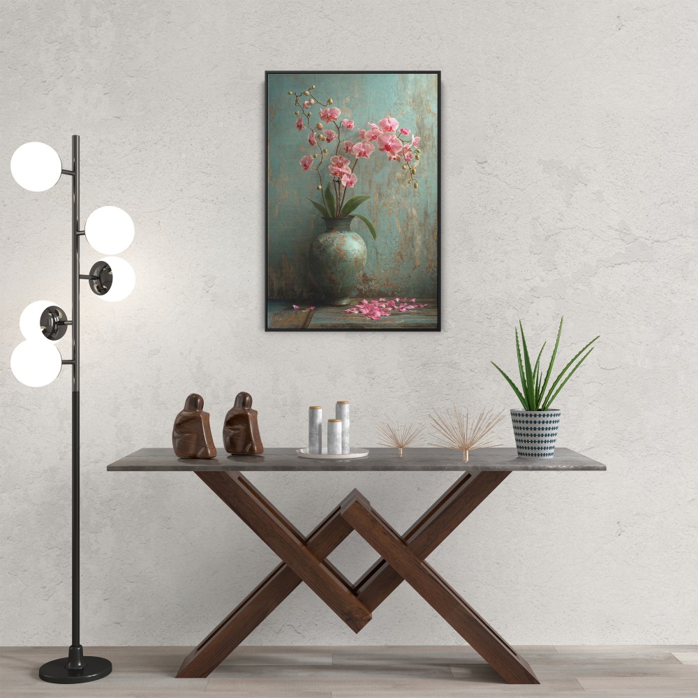 Quadro decorativo Orquídeas sobre Textura Rústica