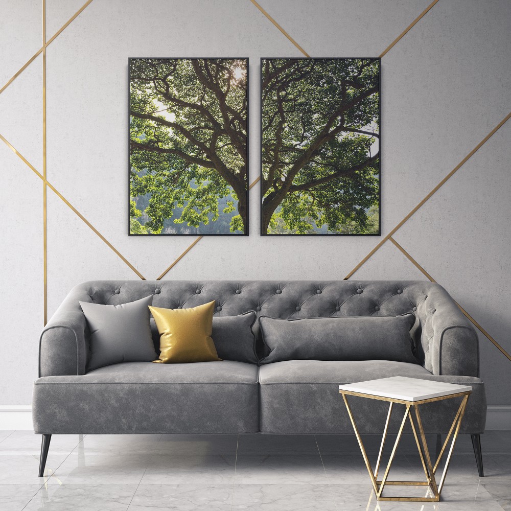 Quadro decorativo Refúgio Verdejante sob Raios de Luz - com 2 quadros