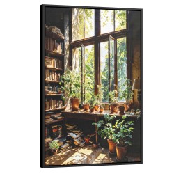 Quadro decorativo Biblioteca Ensolarada e Verde