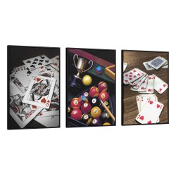 Quadro decorativo Trio cartas e bilhar Quadro decorativo Trio cartas e bilhar