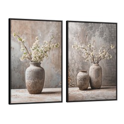 Quadro decorativo Vasos de Cerâmica com Flores Brancas Quadro decorativo Vasos de Cerâmica com Flores Brancas