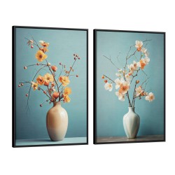 Quadro decorativo Duo de vasos de flores em tons pasteis