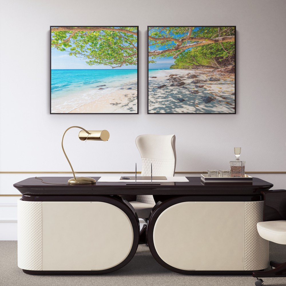 Quadro decorativo Toque Tropical com Mar Azul e Areia Clara Quadro decorativo Toque Tropical com Mar Azul e Areia Clara