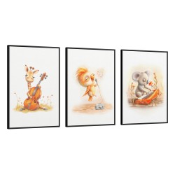 Quadro decorativo Pequena banda animal com 3 quadros