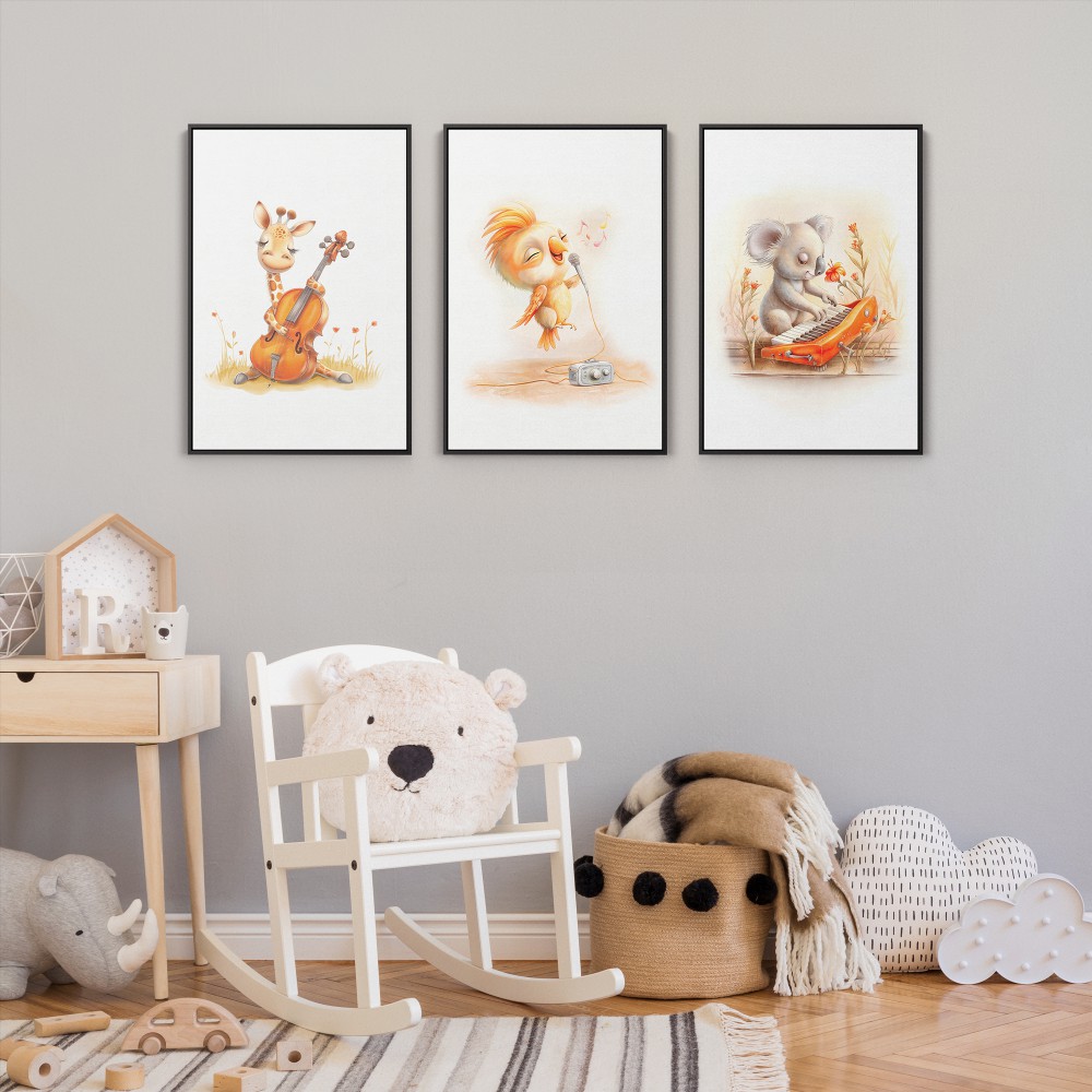 Quadro decorativo Pequena banda animal com 3 quadros Quadro decorativo Pequena banda animal com 3 quadros